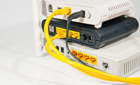 Router network hub with patch cable