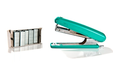 old max stapler on white backgroundの写真素材