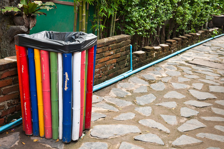 Bins are made from bamboo colorの写真素材