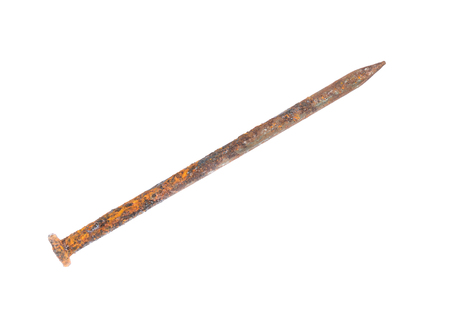 Rusty nail  on white backgroundの写真素材