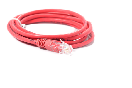 red UTP  LAN cable on a white background