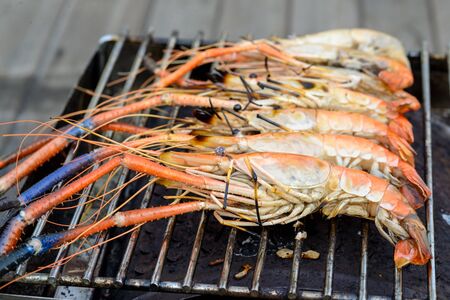 Grilled prawns on the grillの写真素材