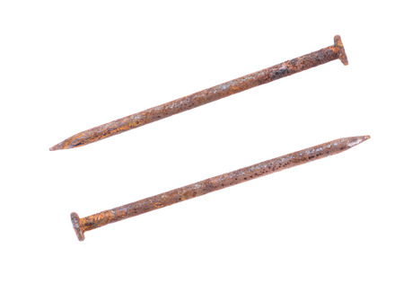 Rusty nail  on white backgroundの写真素材