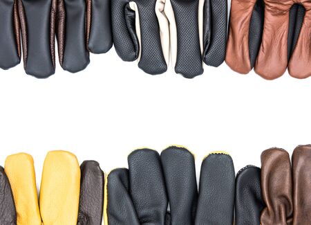 leather gloves on white backgroundの写真素材