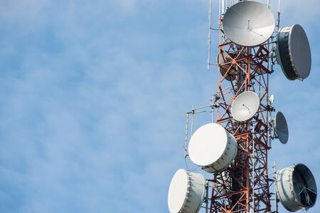 communication tower on sky backgroundの写真素材