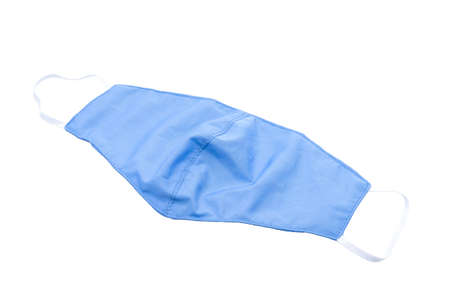 blue fabric mask on white background closeupの写真素材
