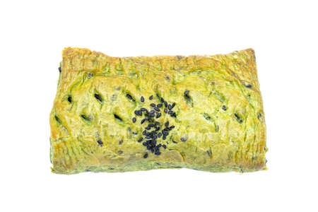 red bean paste filled green tea pie on white background closeupの写真素材