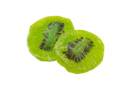 colorful two dehydrated KiWi on white background closeupの写真素材