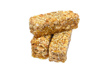 Thai sweet cereal bar on white background closeupの写真素材