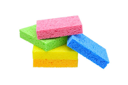 colorful  dishwashing sponge on white background closeup,isolatedの写真素材
