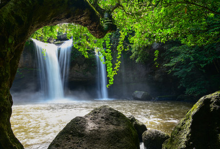 Heo Suwat  Waterfall in Khao Yai National Park, Thailandの写真素材