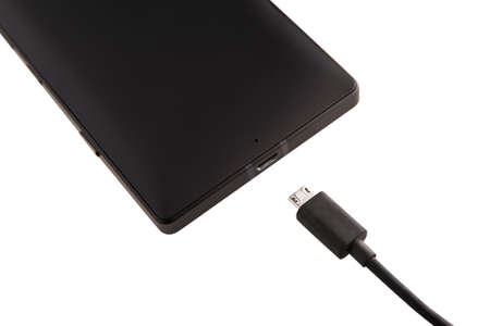 USB cable for smartphone on white background.