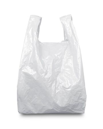 White plastic bag isolated on white with clipping pathの写真素材