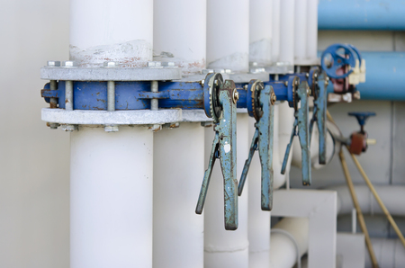 The series of butterfly valves with flanges on supply water pipingの写真素材