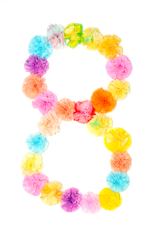 Colorful paper craft work of flowers as number alphabetの写真素材