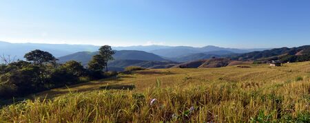 Panorama of mountain and cloudy blue sky in Chiangmai city Thailandの写真素材