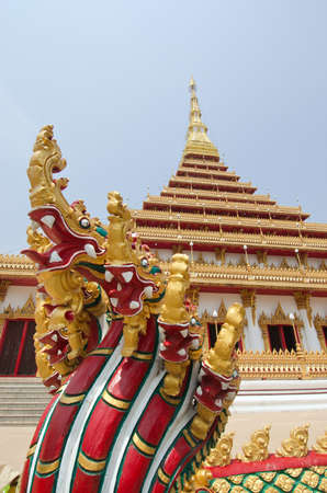Serpent statue in front of Buddha pagoda temple in Khon Kaen province Thailand