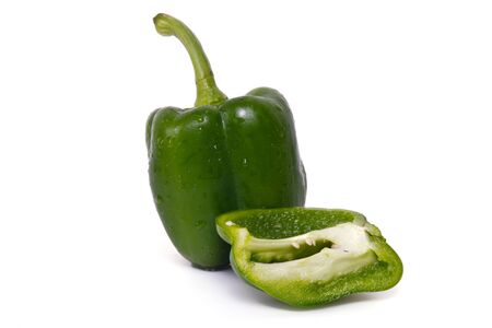 Fresh vegetables sweet Pepper (Also called as bell pepper, capcicum anuum Linn, round pepper, big pepper, or green pepper) isolated on white backgroundの写真素材