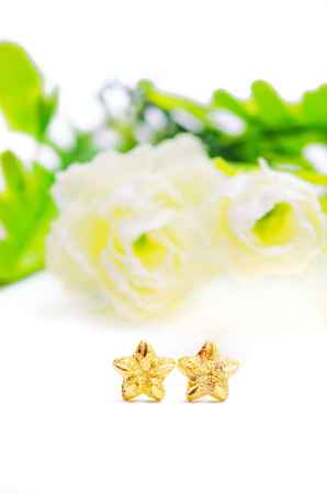 Gold pendant cameo earring jewellery with special Thai gold design in star shape and flowers...