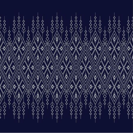 Geometric Ethnic pattern on dark blue ,White stripes and dark blue background.