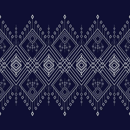 Geometric Ethnic pattern on dark blue ,White stripes and dark blue background.