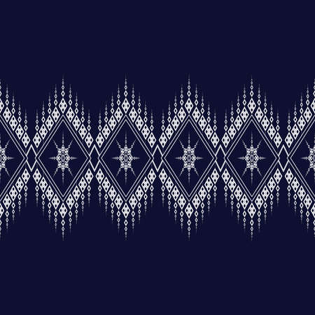 Geometric Ethnic pattern on dark blue ,White stripes and dark blue background.