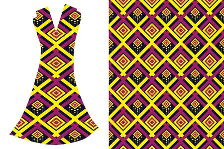 Geometric Ethnic pattern.Vector fashion illustration women's dress.のイラスト素材