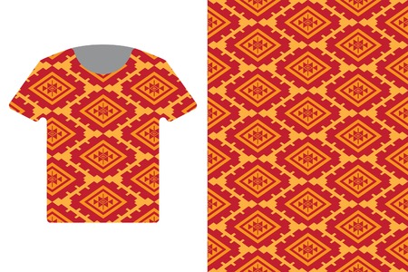 Illustration of T-Shirt Design Template with Geometric ethnic pattern traditional.のイラスト素材