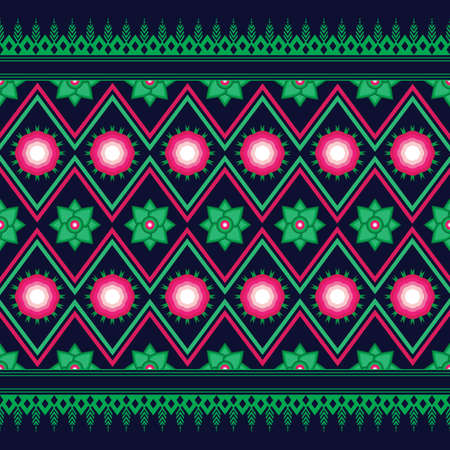 Geometric ethnic oriental floral pattern traditional Design for background,carpet,wallpaper,clothing,wrapping,Batik,fabric,Vector illustration.embroidery style.のイラスト素材