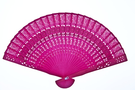 Wooden oriental chinese fan isolated on white backgroundの写真素材