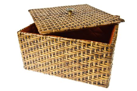 Wicker Box isolated on white backgroundの写真素材