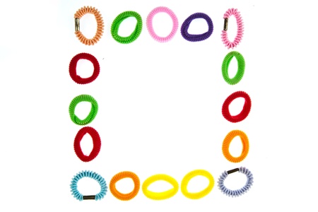 Colorful hair elastic frame isolated on white backgroundの写真素材