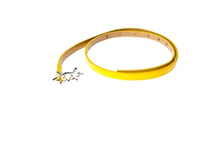 Yellow belt isolated on white backgroundの写真素材