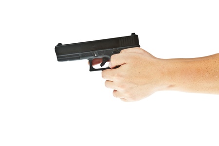 Airsoft hand gun, glock model with hand aim the targetの写真素材