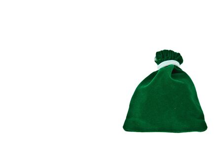 Red velvet pouch isolated on white backgroundの写真素材