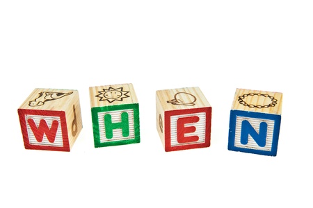 Wording WHEN from letter blocksの写真素材