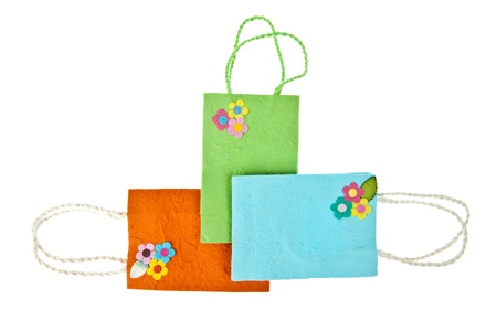 Colorful mulberry paper bag isolated on white backgroundの写真素材
