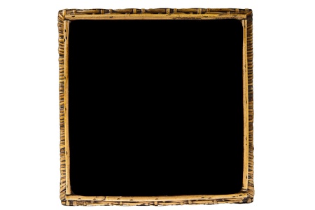 Rattan on black picture frame isolated on white background