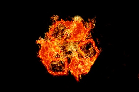 Recycle logo concept with burning fireの写真素材