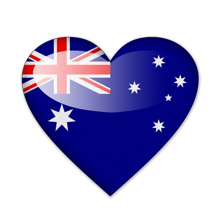 Australia flag in heart shape isolated on white backgroundの写真素材