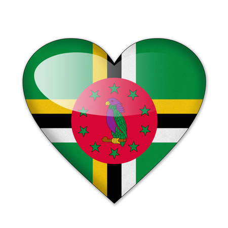 Dominica flag in heart shape isolated on white backgroundの写真素材