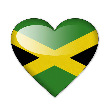 Jamaica flag in heart shape isolated on white backgroundの写真素材