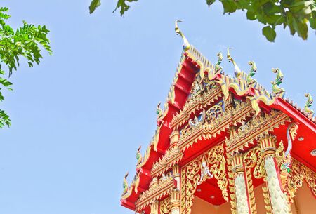 Detail of ornately decorated temple roofの写真素材