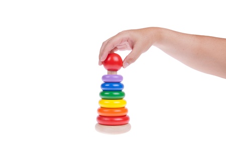 Colorful wooden toy isolated on white backgroundの写真素材