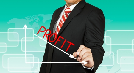 Businessman drawing a graph with Profit going downの写真素材