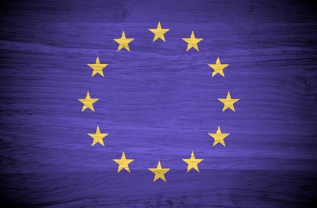 EU flag on wood textureの写真素材