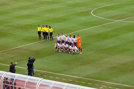 BANGKOK - JULY 28   First team photography during match between Thai National team and Liverpool FC in LFC Tour 2013 tournament in Bangkok, Thailand during 25-28 July 2013のeditorial素材