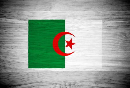 Algeria flag on wood textureの写真素材