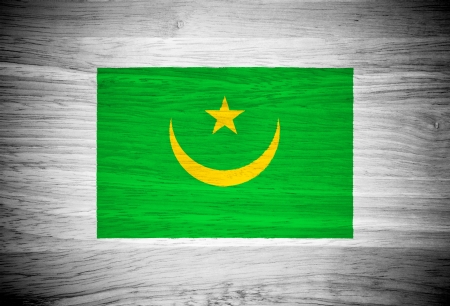 Mauritania flag on wood textureの写真素材