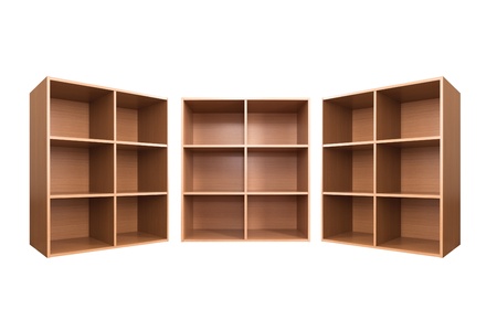 Empty wooden cabinet isolated on white backgroundの写真素材